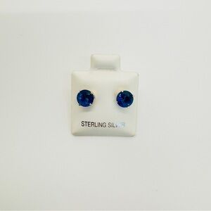 Brand New 6mm Round Deep Blue CZ 925 Sterling Silver Earrings